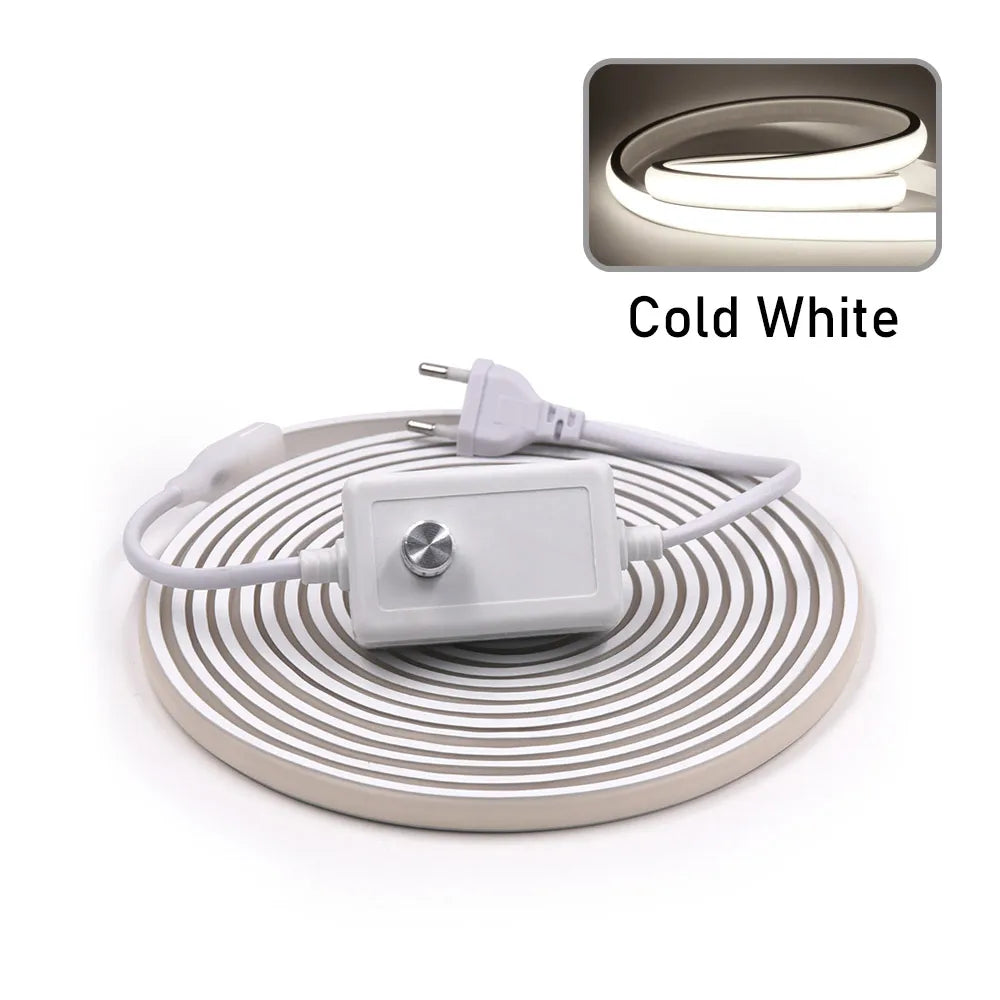 Dimmable COB LED Neon Strip Light 220V Dimmer Switch Power Kit High Density 288 LEDs Linear Lighting IP68 Waterproof Flex Ribbon