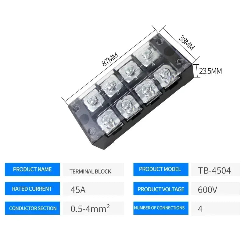 TB1503 TB2503 TB4512 Screw Terminal Block Barrier Strip 15A 25A 45A Wire Connector with Flame Retardant PC Cover for DIN Rail
