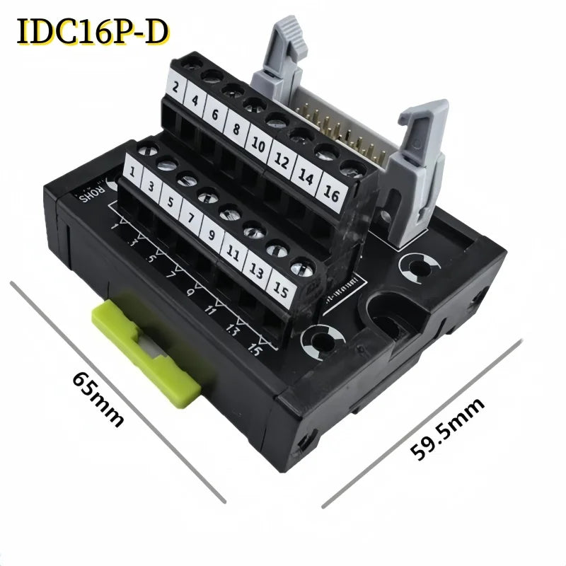 IDC16 IDC 16 Pin Male Connector to 16P Terminal Block Breakout Board Adapter PLC Relay Terminals DIN Rail Mounting