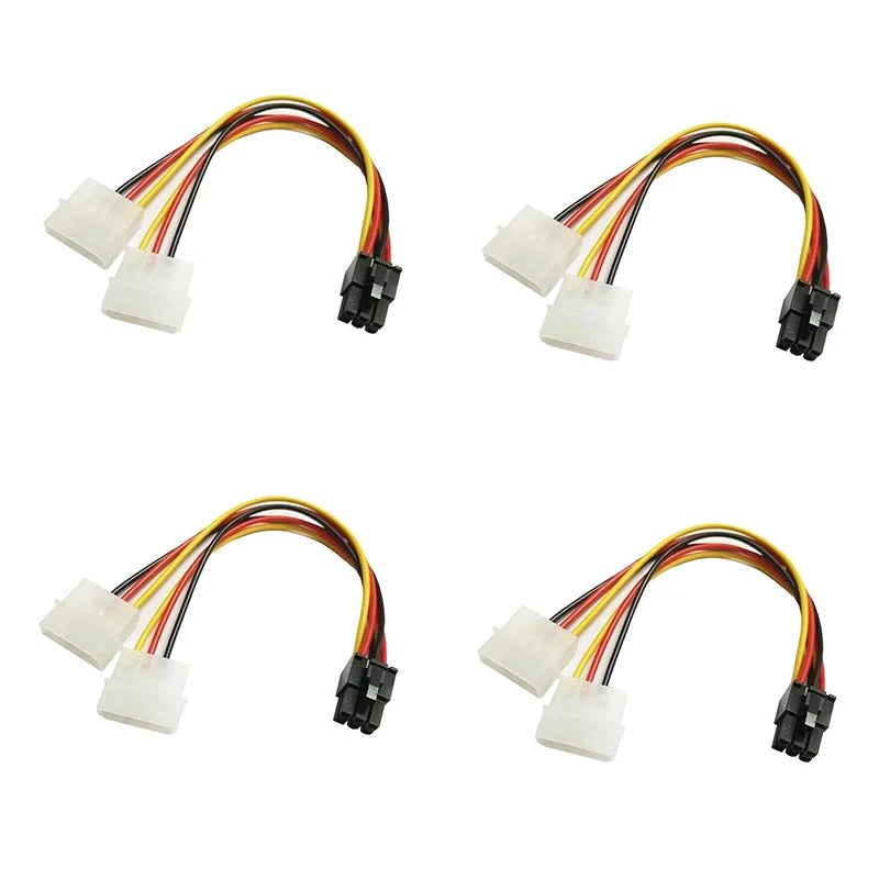 2/4PC 2X 4 Pin Molex to 6 Pin PCI Express PCIE Video Card Power Adapter Cable