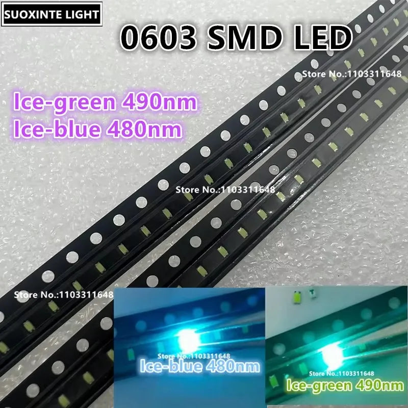 Highlight 0603 SMD LED, Ice-green 490nm, Ice-blue 480nm, 1608 Large Chip 2Pin Light Emitting Diode