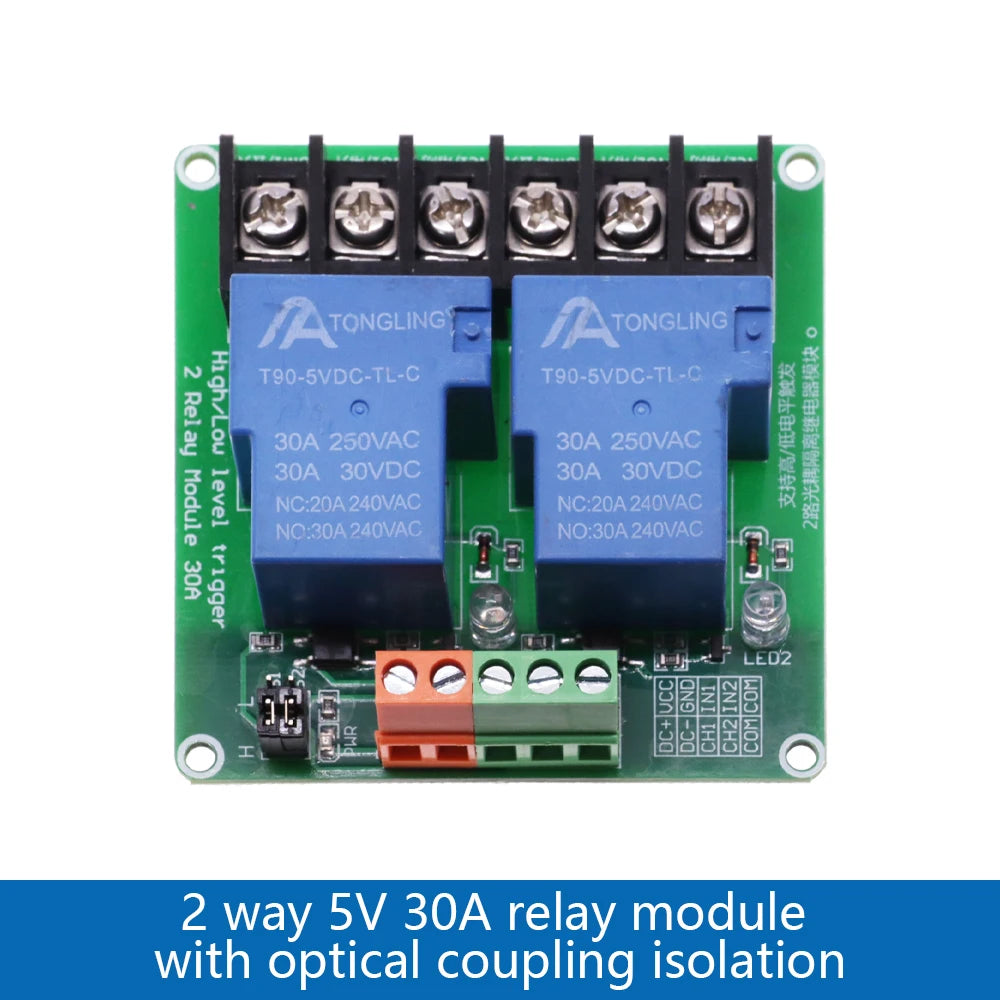 1 2 4 Channel Relay Module 30A With Optocoupler Isolation 1 Way 5V 12V 24V Supports High And low Triger Trigger