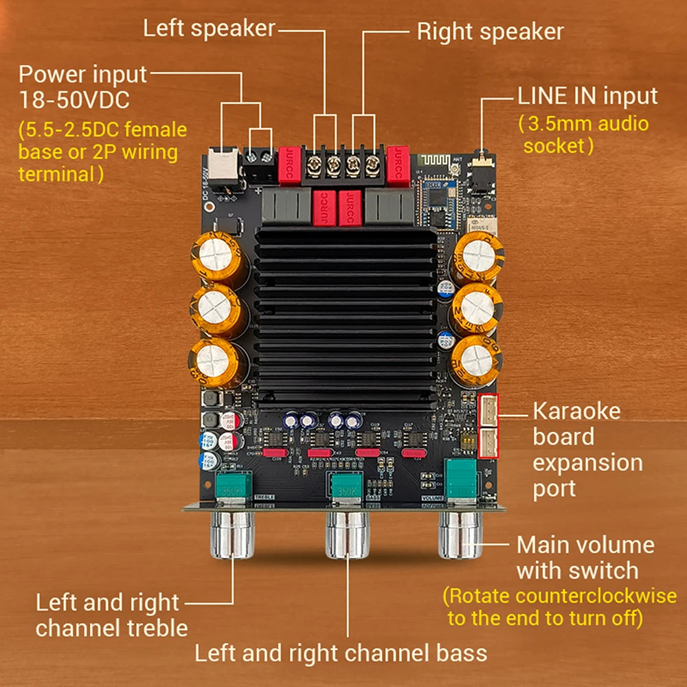 DC 18-50V 3002T PRO Bluetooth Amplifier Board Qualcomm QCC3034 2.0 Channel APTX Lossless 300W+300W TPA3255