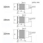Black Latching Push Button Switch 16/19/22mm with Led Light Waterproof Illuminated  ON OFF Metal Momentary 5V 12V 220V Red Blue