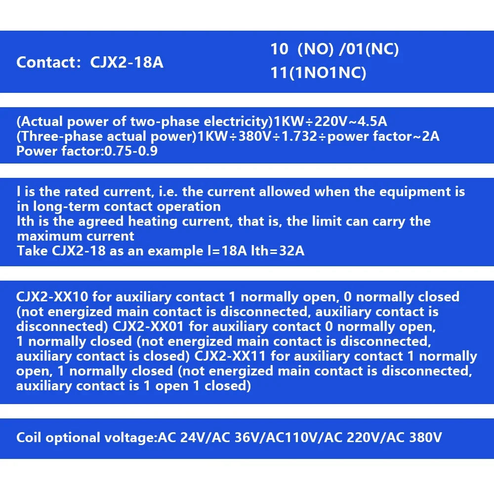 EARU Three Phase LC1 CJX2-1810 18A NO Coil Voltage AC Contactor 380V 220V 110V 24V 50/60Hz Din Rail Mount 3Pole+1NO Normal Open