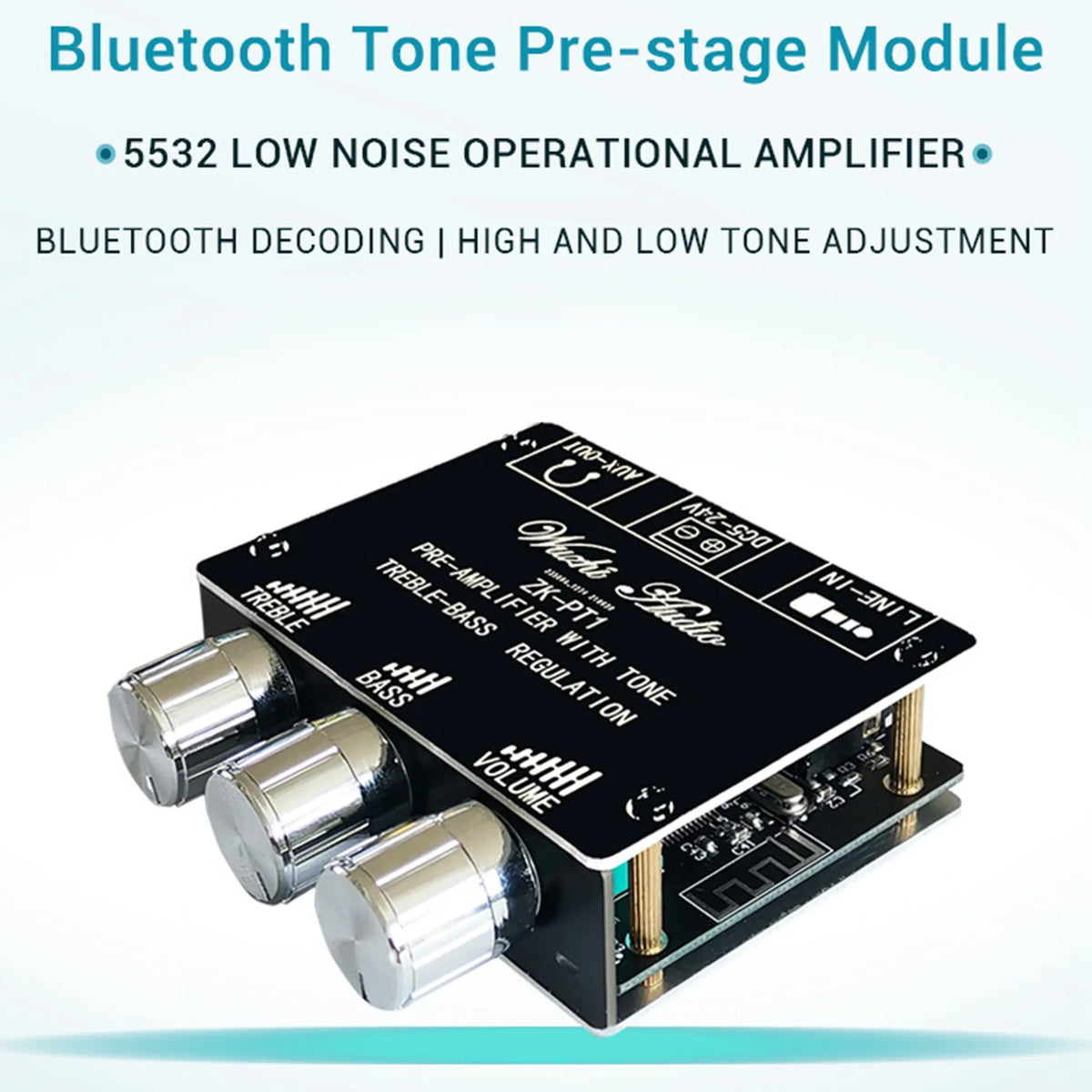 B02B-Bluetooth 5.0 Decoder Board Dual Channel Stereo Low Noise High and Low Tone Pre-Module Amplifier Board ZK-PT1