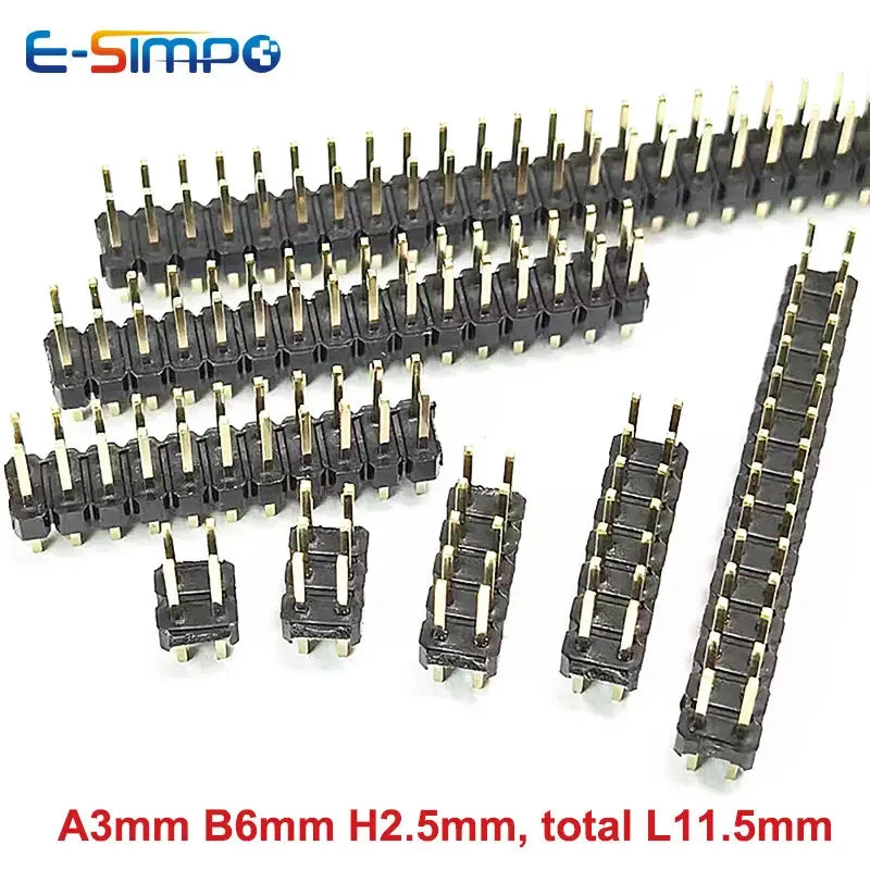 100pcs 2.54mm 2*2/3/4/6/8/10/12/15/20/25/40P L11.5mm 0.1" Breakaway Straight Gold Double Row Male Brass Pin Header PCB Connector