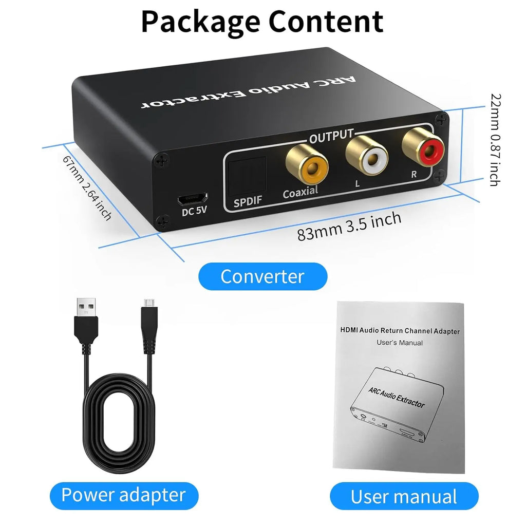192KHz ARC Audio Extractor HDMI-compatible ARC to Optical Coaxial RCA 3.5mm Jack Converter for HDTV Speaker Soundbar Headphone