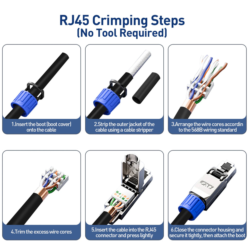 ZoeRax 1PCS RJ45 CAT8 CAT7 CAT6A Toolless Ethernet Cable Connector Shielded Network Cable Plug for 22~26AWG STP Lan Cable