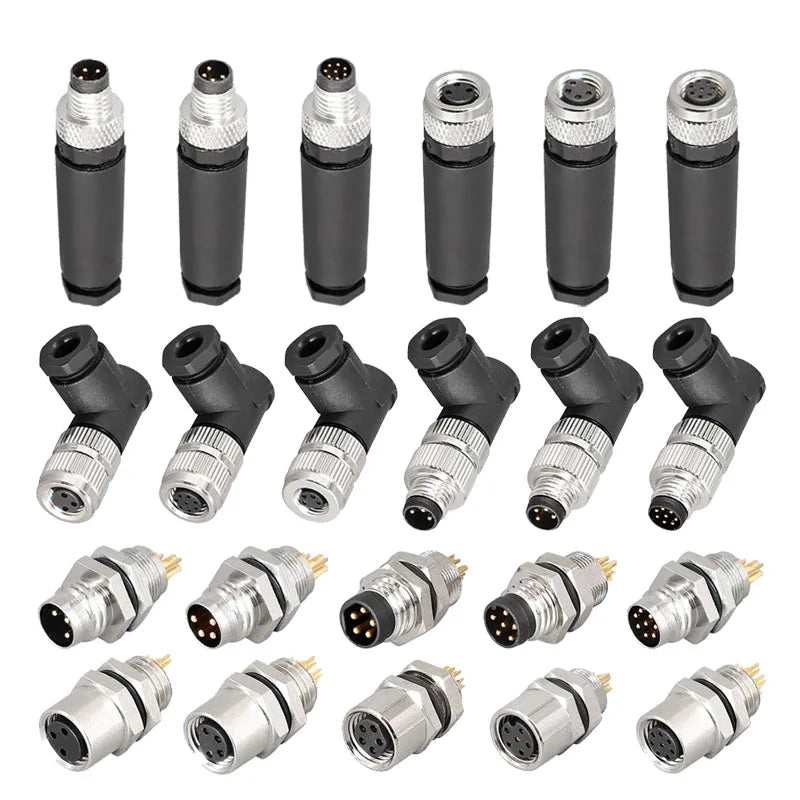 M8 Sensor Connector Waterproof Male&Female Plug Straight Angle Screw Threaded Coupling 3pin 4pin 5pin 6pin 8pin
