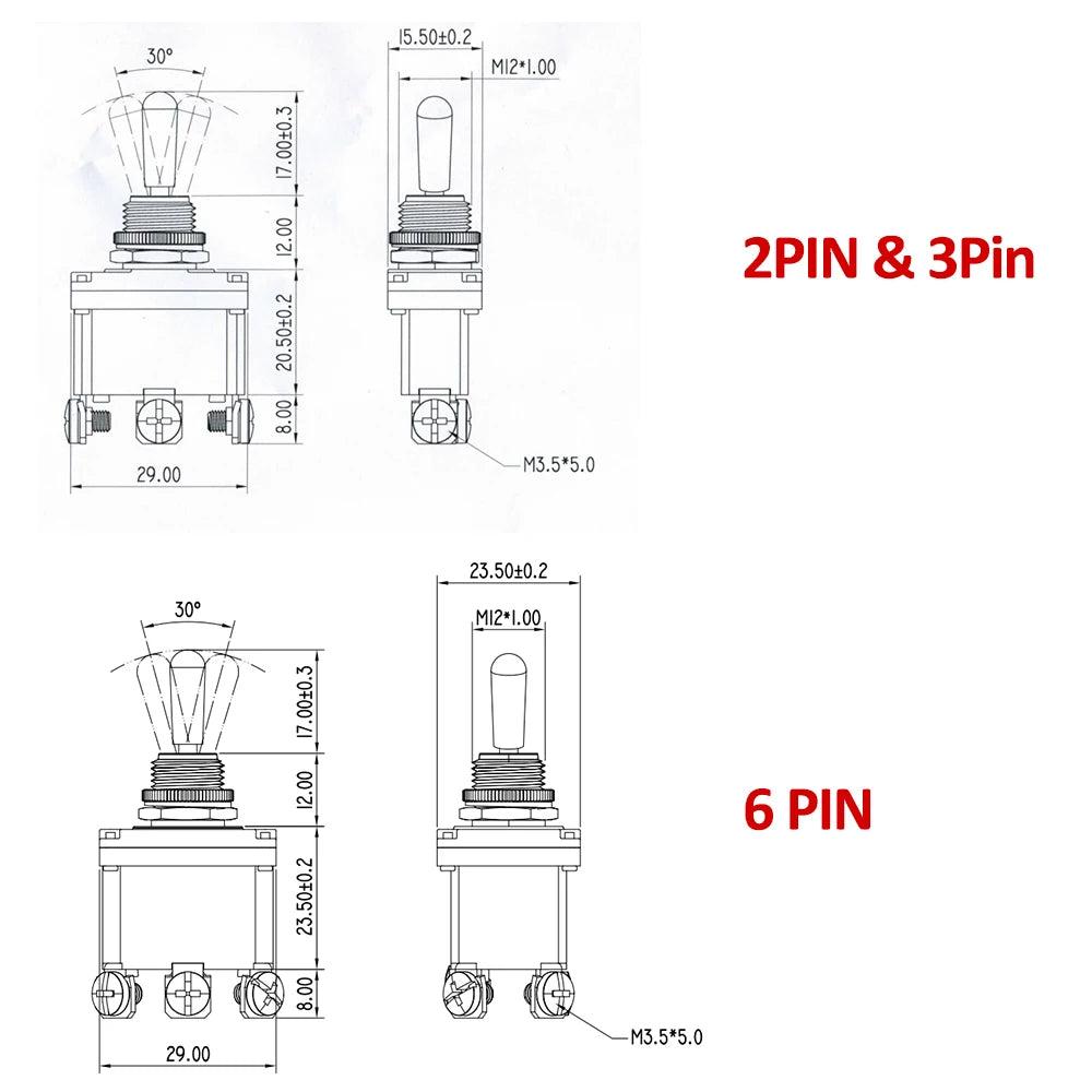 1PC IP67 Waterproof Toggle Switch 30A 12VDC SPST SPDT DPDT ON-OFF ON-ON ON-OFF-ON 2 Pin 3 Pin 6 Pin With Screw Terminal