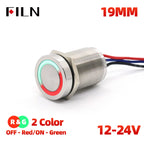 FILN 16/19/22mm Stainless Steel Touch Push Button Switch Dual Color LED Red Green Waterproof IP68/IP69K DC 12V/24V Momentary
