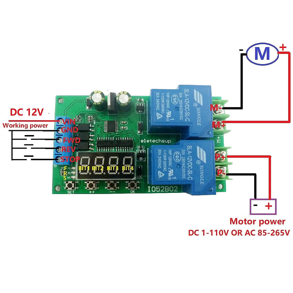 30A Motor Controller Relay Board 12V DC AC Forward Reverse Switch with Automatic Delay Timer