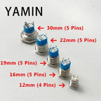 5pcs 12/16/19/22mm Metal Push Button Switch Power Waterproof IP65 Flat Circular Round LED Light Self-lock Reset 6V 12V 24V 220V