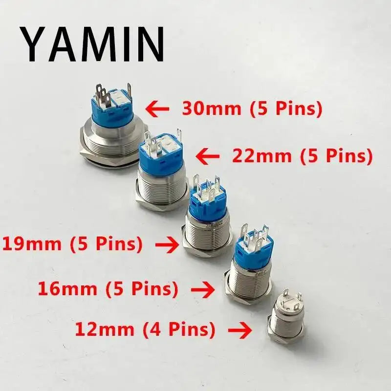 5pcs 12/16/19/22mm Metal Push Button Switch Power Waterproof IP65 Flat Circular Round LED Light Self-lock Reset 6V 12V 24V 220V
