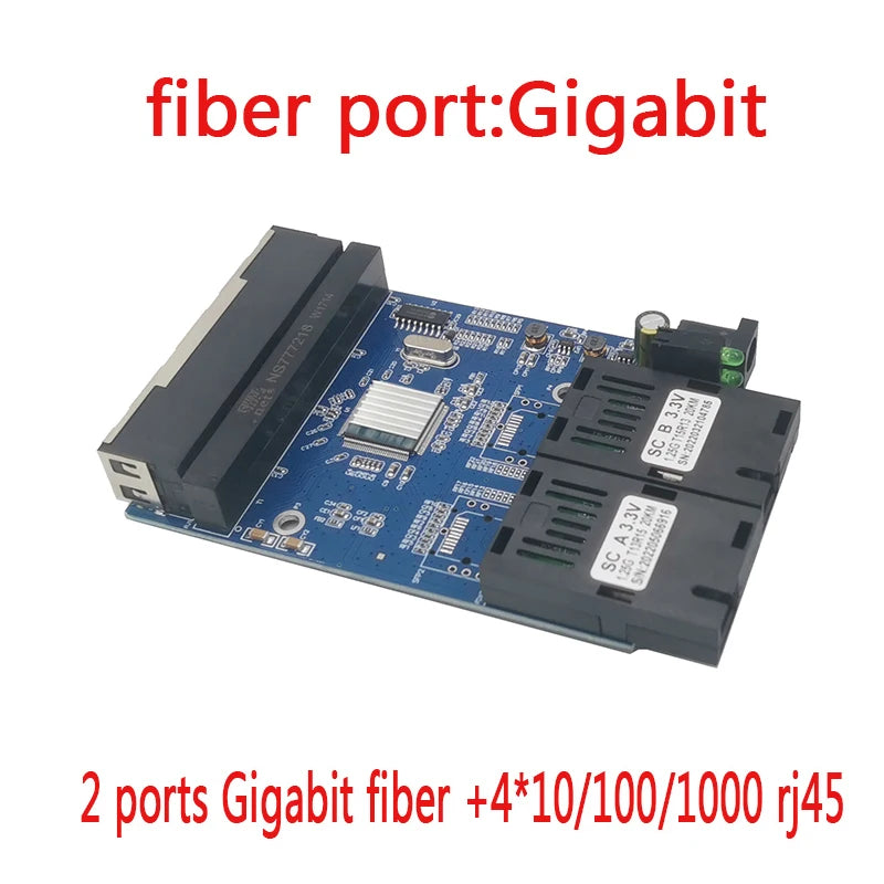 Converter  2 fiber 4 rj45 gigabit pcba sc board singemode 10/100/1000m fiber switch ethernet fiber board