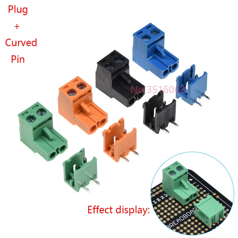 Green/Black/Blue/Orange 2edg 5.08mm 2/3/4/5/6/8P Straight/Curved Needle Pin Pluggable Screw Terminal Block Connector Plug+Socket