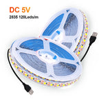 5V 2835 LED Strip Light 3mm 5mm 8mm PCB Width 120Leds/m Flexible LED Tape Ribbon Diode USB/2PIN Wire Led Lights for Room Decor