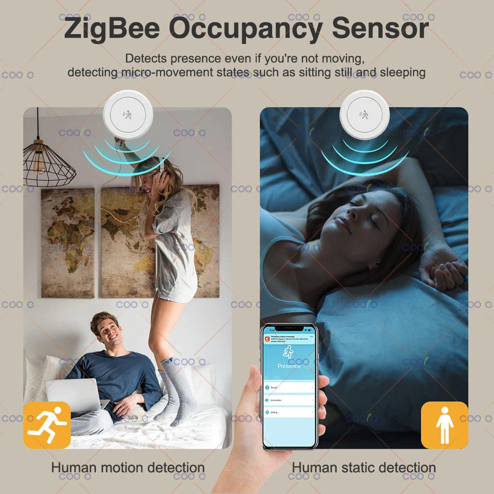 ZigBee 24G Human Presence Detector Minimum MmWave Radar Motion Sensor with Magnetic Bracket for Smart Life Tuya Hub Zigbee2mqtt