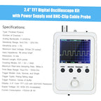 FNIRSI 2.4” TFT Handheld Digital Oscilloscope 0-200KHz Bandwidth 1M Sampling Rate with BNC-Clip Cable Probe and Power Supply