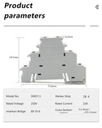 50Pcs DIN Rail Terminal Block DIKD 1.5, 1.5mm² 3-Tier Screw Clamp for C45/DZ47 Breakers & Industrial Control Cabinet