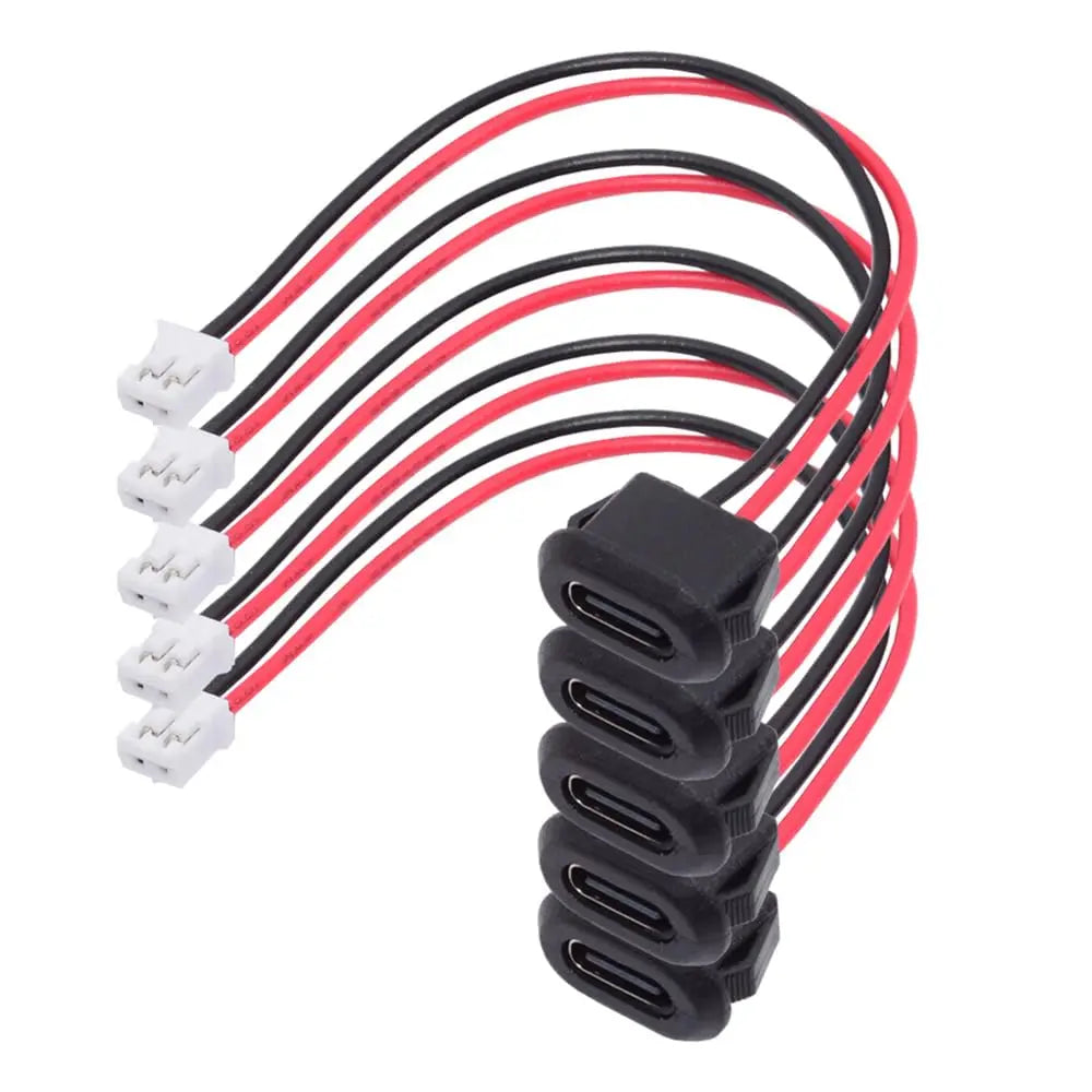 5pcs Type-C Female Chassis Waterproof 2P Solder Wire Type USB C Pigtail Cable USB-C Plug to 2 Pin Bare Wire Open End Connector