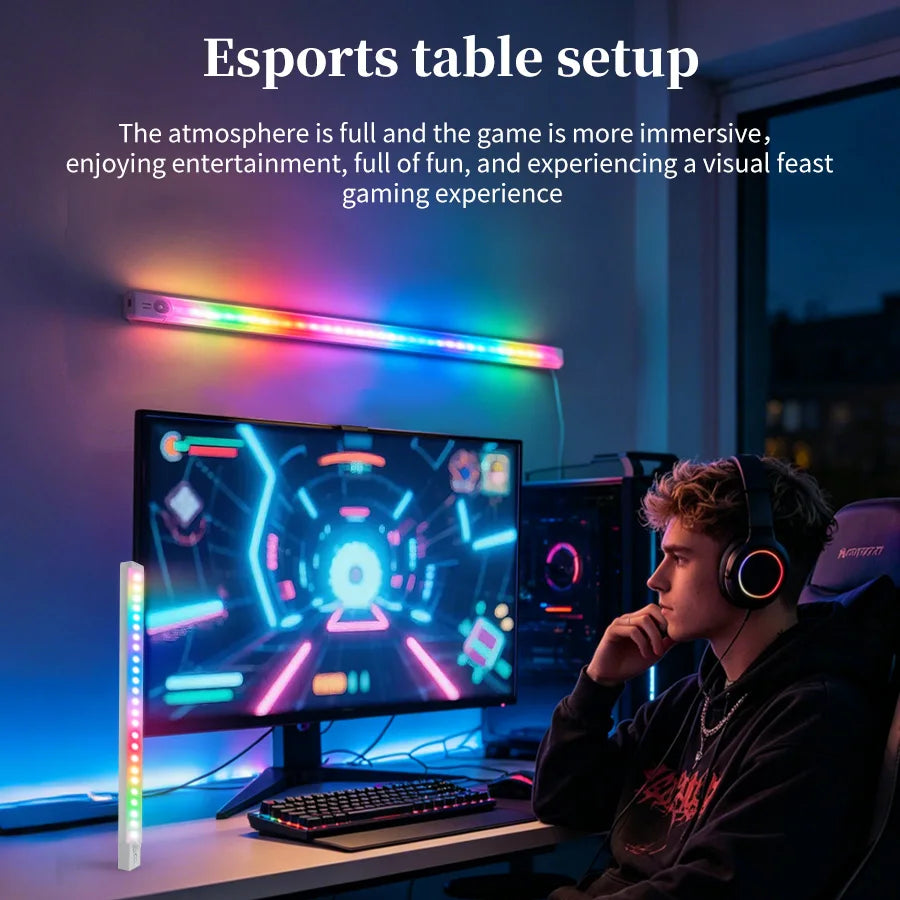30cm 50cm Magnetic LED RGB Cabinet Light with Motion Sensor USB-C Wireless Night Light with 5 Modes for Closet Gaming Atmosphere