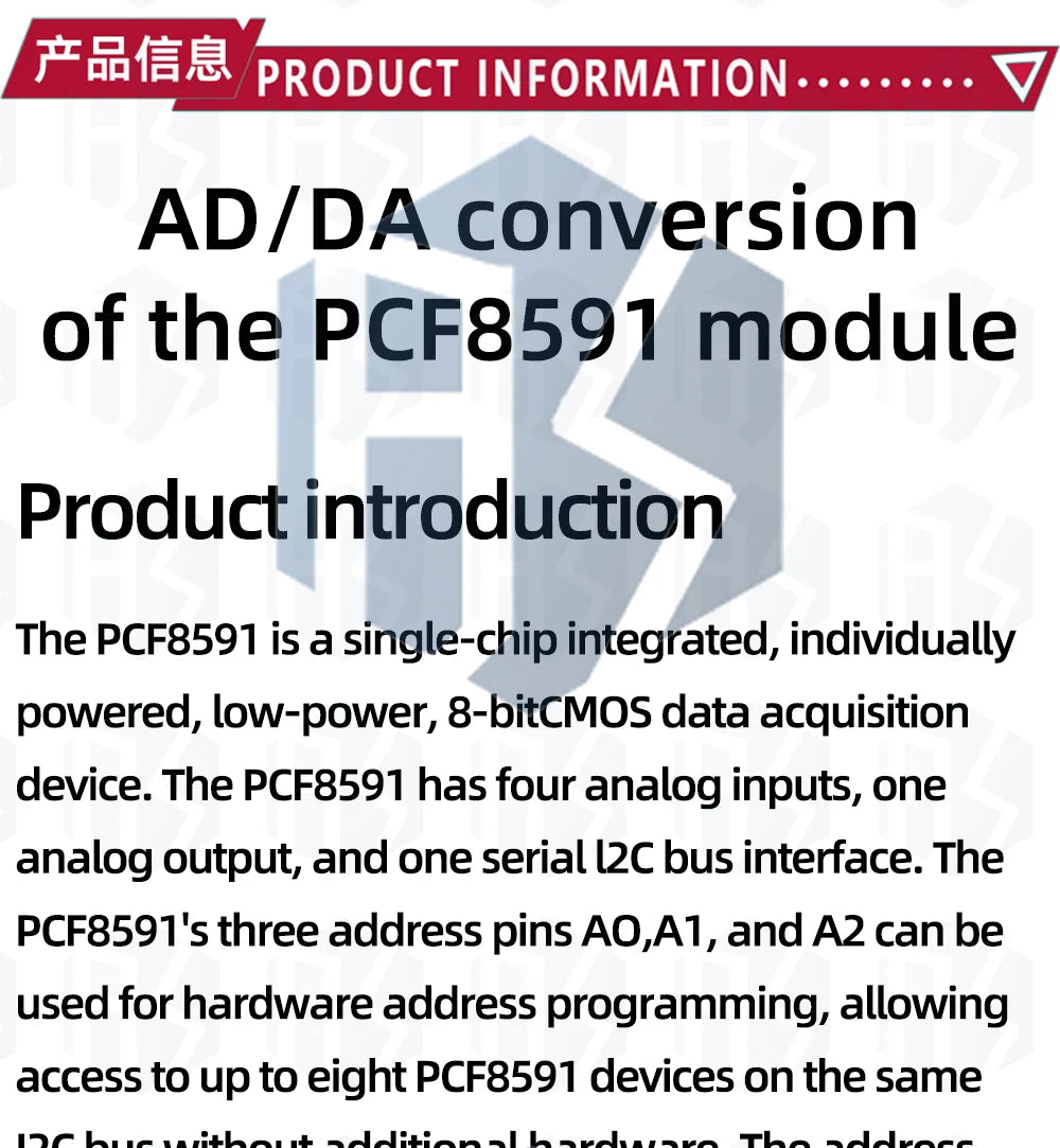 ‌PCF8591 ADC/DAC Converter Module – 8-Bit I2C Interface with Analog Inputs for Light/Temperature Sensor