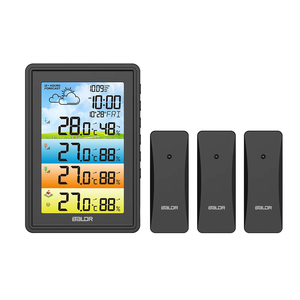 BALDR Wireless Large Screen Weather Station Digital Hygrometer Thermometer DCF Alarm Clock Calendar Barometer 3 Forecast Sensor