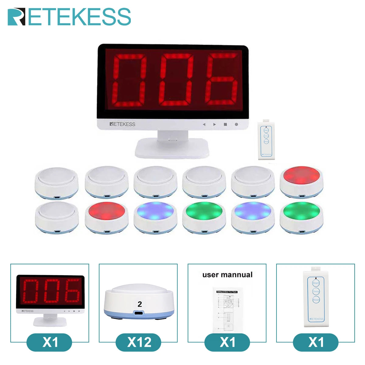 Retekess TM101 Quiz Answer Game Buzzer System 3 Answer Mode 4 Color State for Classroom Competition Game Show Family Party Games