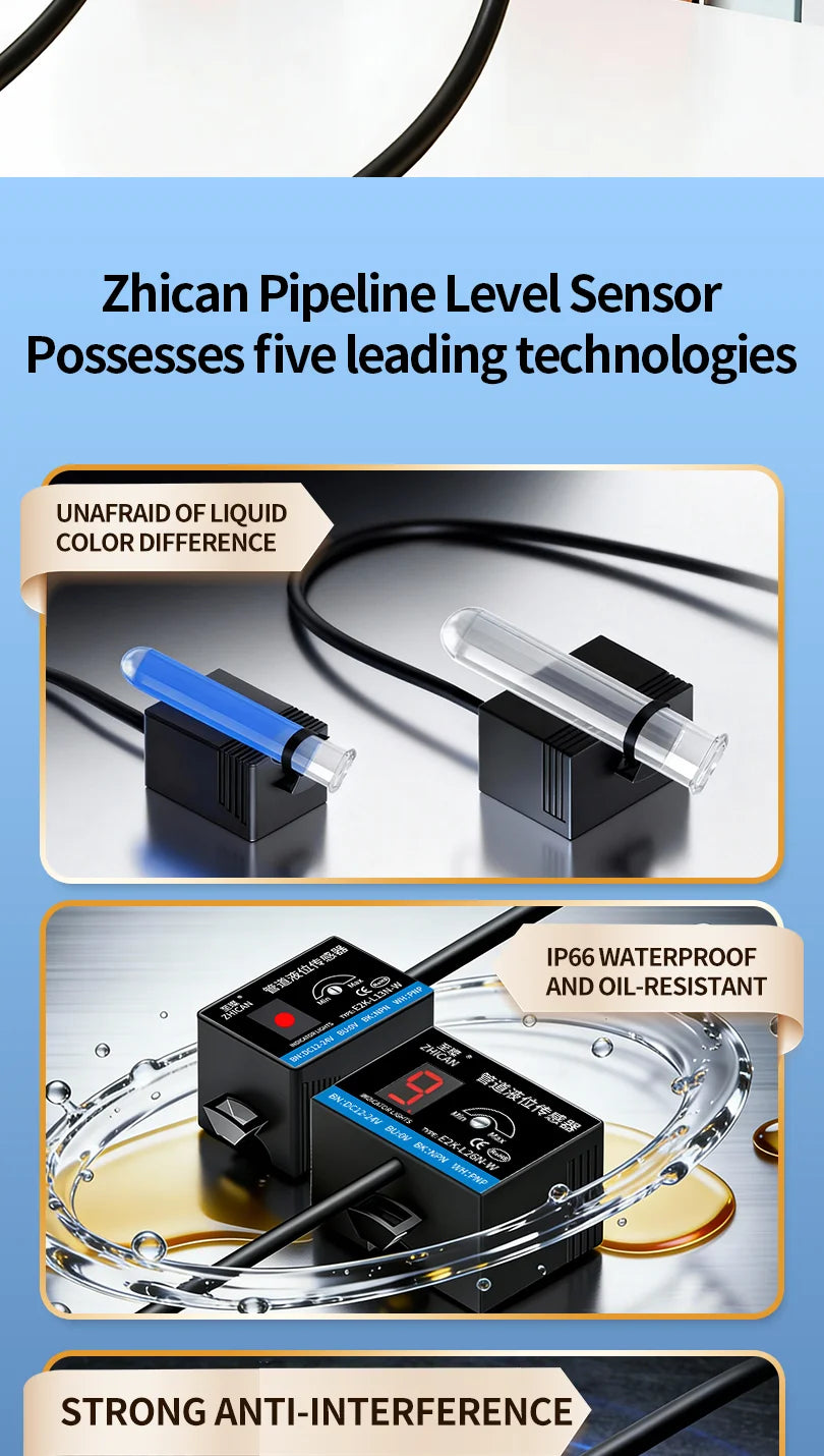ZHICAN E2K Non Contact Capacitive Liquid Level Sensor Pipe Water Tank Full Empty Detection Alarm Switch