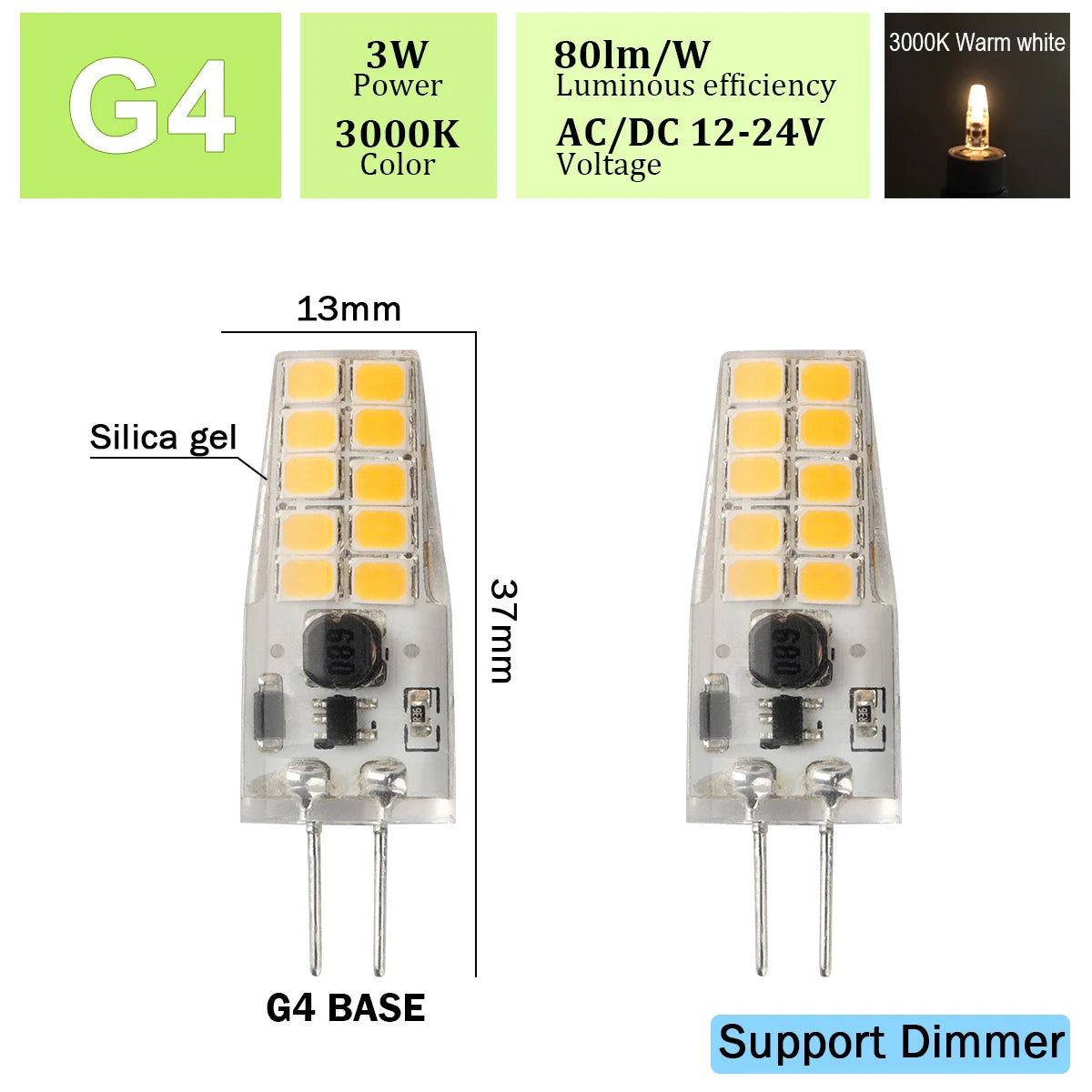 2pcs Mini G4 12V 24V LED Lamp Dimmable Light 3W COB Bulb AC DC 12V Lampada COB 360 Beam Lampada G4 COB Lights Replace Halogen
