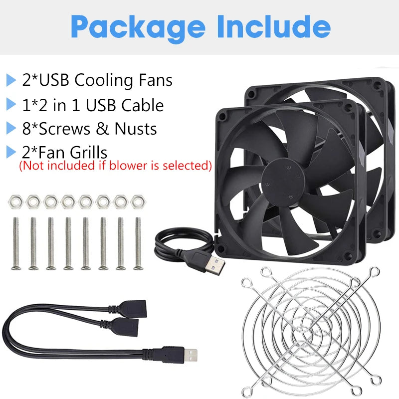 GDSTIME Dual 40mm 50mm 60mm 80mm 92mm 120mm 140mm DC 5V Powered USB Fans with 2 in 1 USB Cable for AV Receiver DVR Cooling