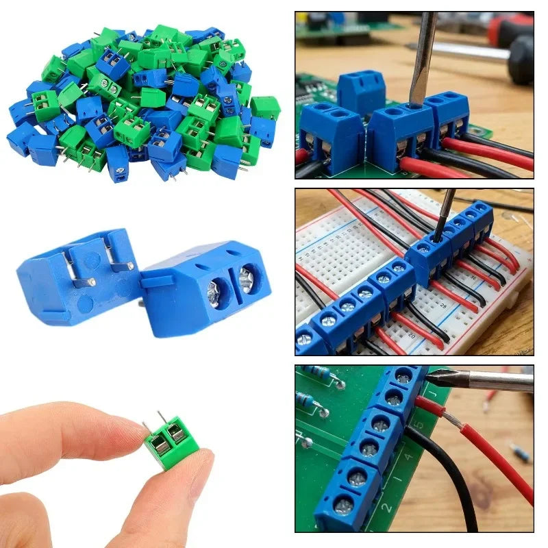 50-200PCS KF301 KF306 2P PCB Terminal Block Connector 5.0mm Pitch Straight Pin 10A Screw Terminal Spliceable for DIY Electronics