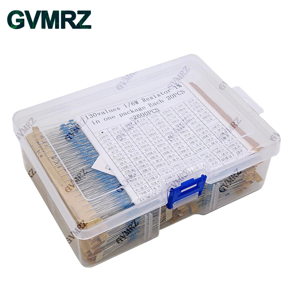 1/4W 1/8W 1/2W 1W 2W Metal Film Resistor Kit 130 Values 0.125W 0.25W 0.5W 1% Resistance Assortment Assorted Set Box