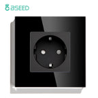 BSEED EU Standard 1/2/3Gang 2Way Wall Touch Switch Light Sensor Switches Wall Socket USB Type-C Crystal Glass Panel 240V Black