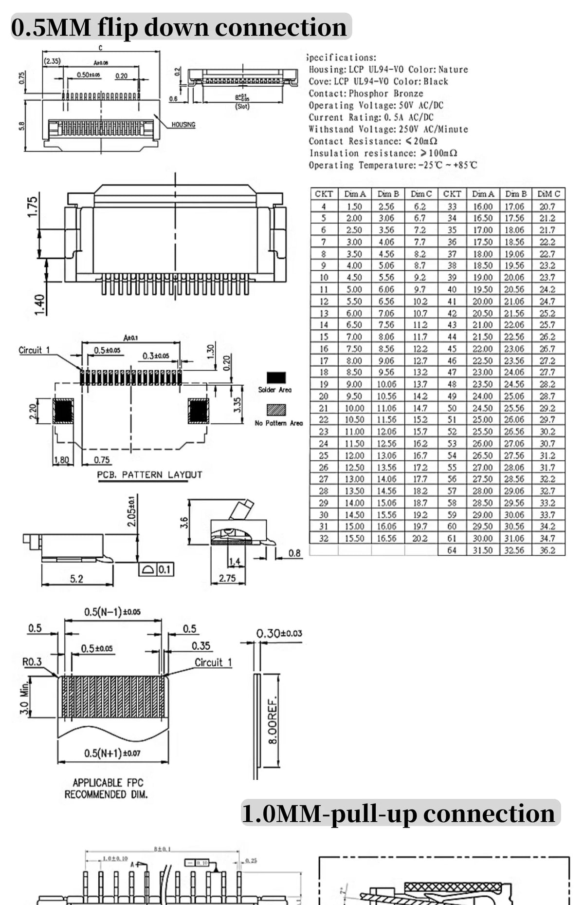 10Pcs FPC connector socket 0.5/1.0mm flip cover/up/down connection 4/5/6/7/8/10/12/14/16/18/20/22/24/26/28/30/32/34/40/45/50/60P