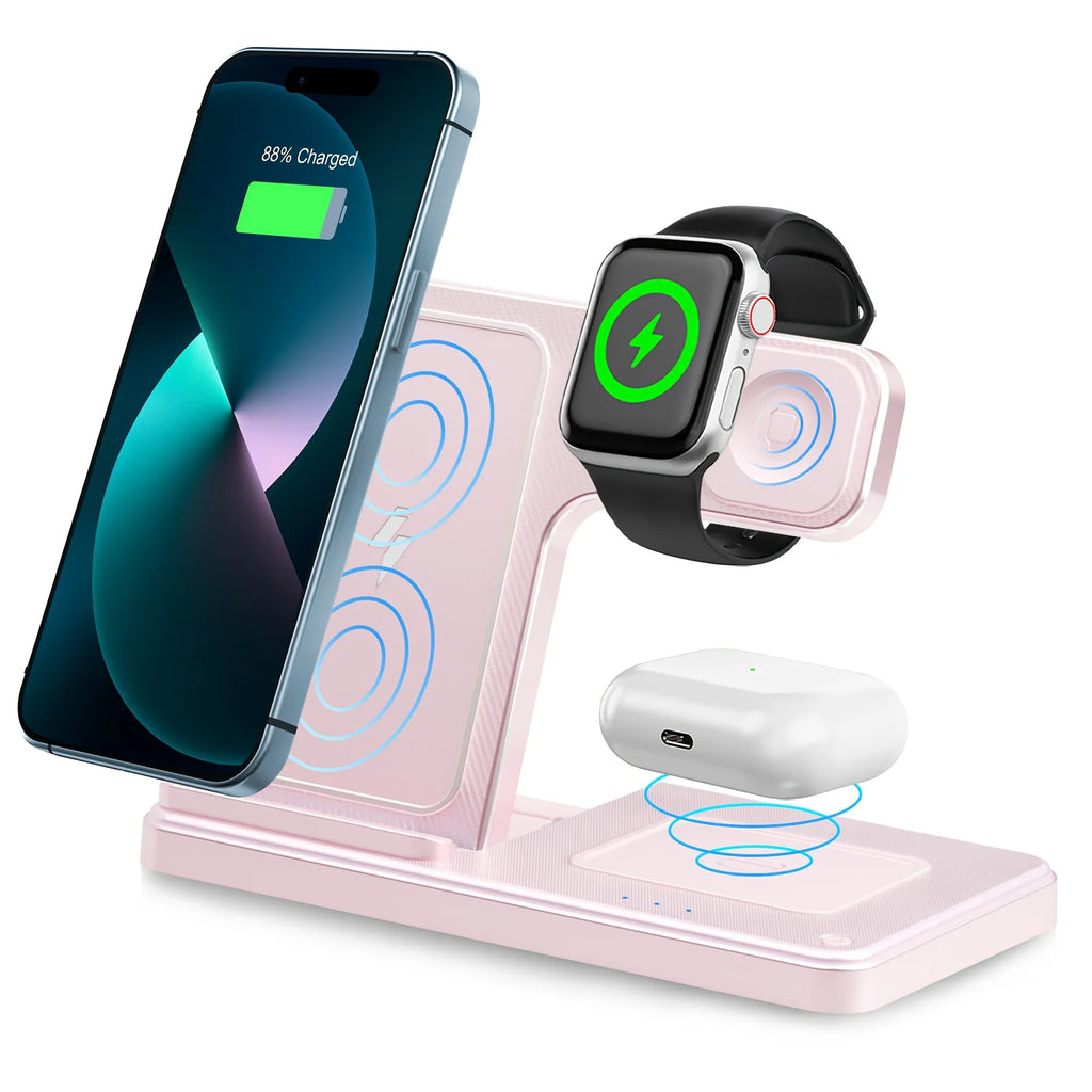 15W Magnetic Wireless Charger 3 In 1 Fast Charging Station Travel Foldable for Magsafe iPhone 1716/15/14 Apple Watch AirPods Pro