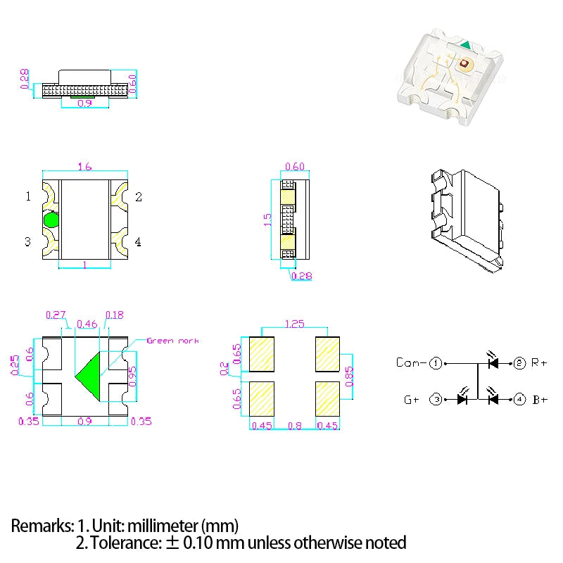 4000PCS/Whole Set Led Chip 0603 1615 Common Anode or Common Cathode RGB Red Green Blue Full Color