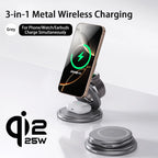 Qi2.2 25W Metal Wireless Charger Protable Fast Charging Station Stand 360° Rotation for iPhone 17 16 15 14 Pro Max Watch Airpods