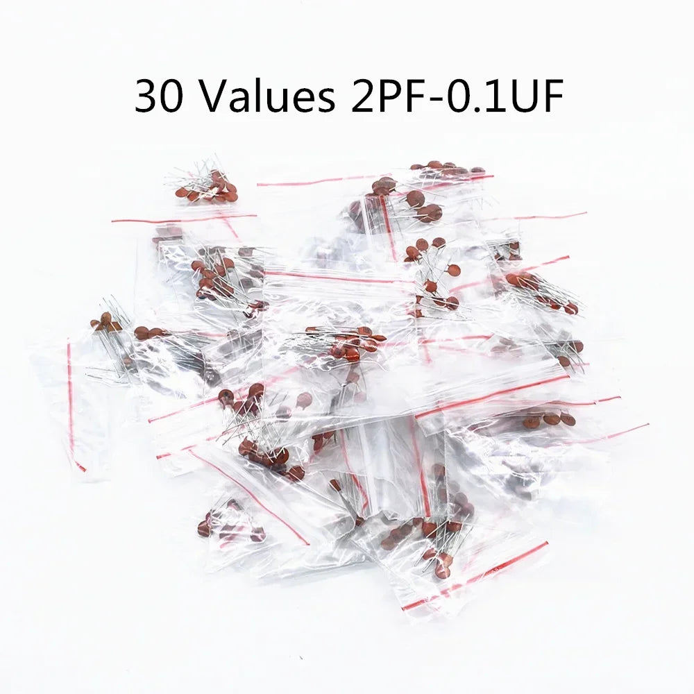 300pcs/lot 50V 2PF-0.1UF 30 valuesX10pcs ceramic capacitor Assorted Kit Electronic Components Package 2pF 30pF 100pF 1nF 10nF