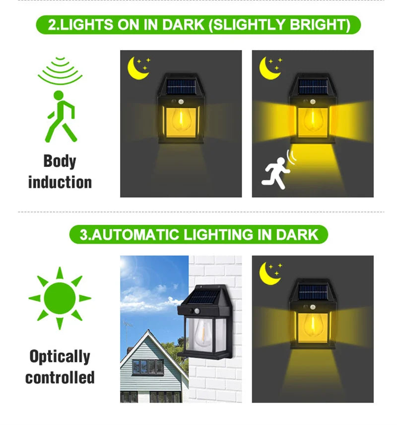Solar Wall Lights Outdoor Tungsten Waterproof Wireless Motion Sensor Security Lamps Dusk to Dawn Lighting for Garden 1~8PCS 2026