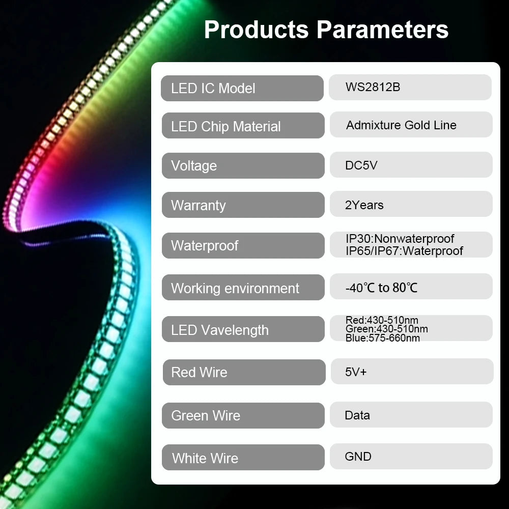 WS2812B Individually Addressable Led Strip light WS2812 5050 RGB Smart Pixels Led Light 30/60/74/96/144leds/m IP30/65/67 DC5V