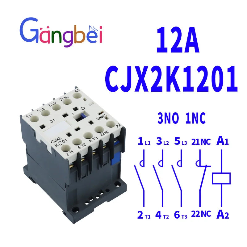 Mini AC Contactor, CJX2-K0910, K0901, K1210, K1201, K1610, 3main 1NO/3main 1NC Coil Voltage,230V, 50Hz,60Hz,9A,12A,16A 110V,24V