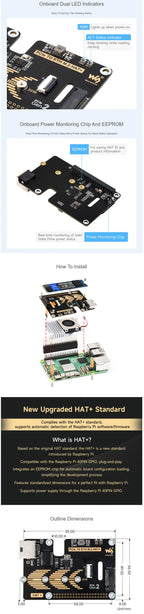 Raspberry Pi 5 PCIe To.2 NVME SSD And Gigabit Ethernet RJ45 HAT RTL8111H M_KEY 2230/2242/2260/2280