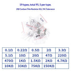 1% 5%  Metal Film Resistor Assortment Kit 1/4W 1/2W 1W 2W 3W 5W Through Hole 30/41/130 Values Electronic Components 300 600 2600