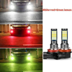 Car Led Fog Lamp with Flashing 3030 Three-Color Fog Lamp Bulb Red Green Pink Blue Super Bright H3 H8 H11 9006 9005 H7 Modified