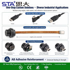 Type-C 3.0 IP67 Waterproof Connector Straight/Angled Male to Male/USB Adapter Molded Cable 0.5/1/2M Fast Charging 10Gbps PD 60W