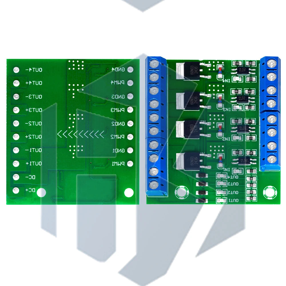 MOSFET 4-Channel Pulse-Triggered Switch Controller Board with PWM and Optocoupler Isolation for Motor and LED Lighting DC5V-20V
