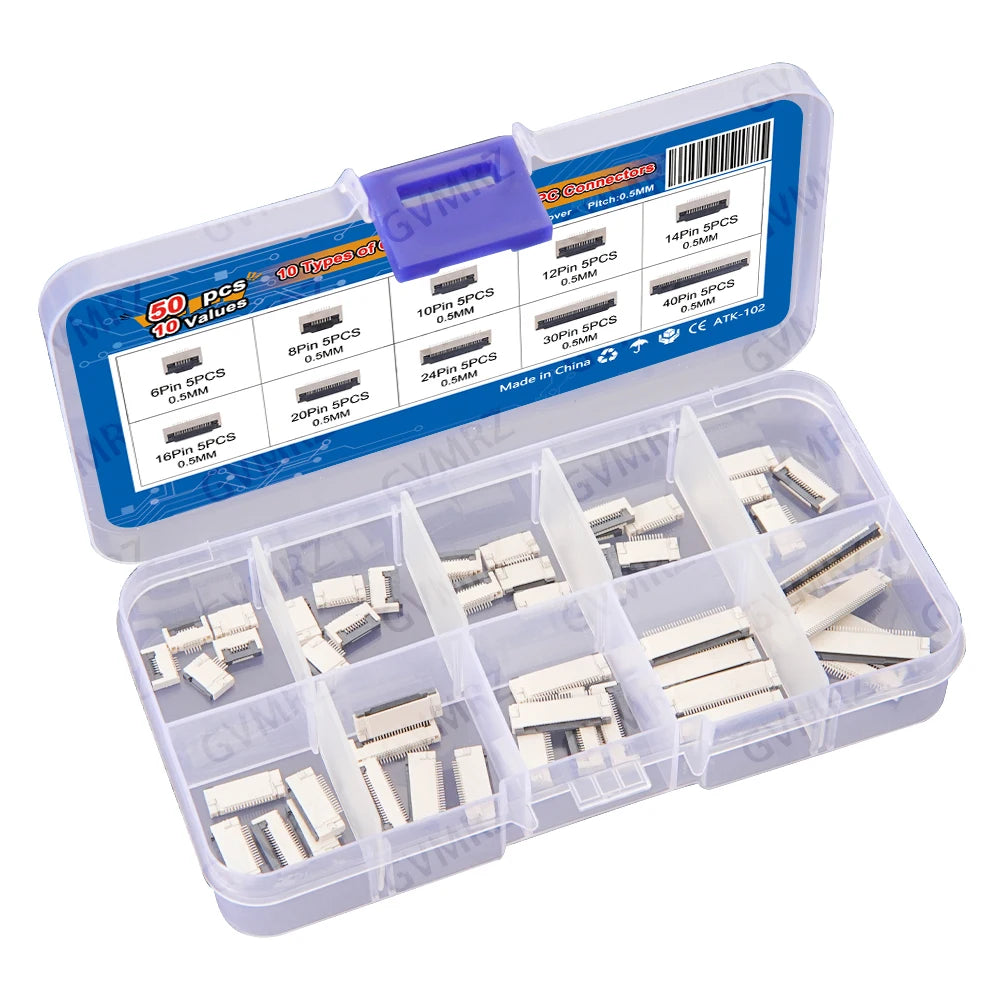 50PCS 0.5mm Pitch Flip Type Under Clamshell Socket FPC FFC Flat Cable Connector 6P 8P 10P 12P 14P 16P  Kits 20P 24P 30P 40P